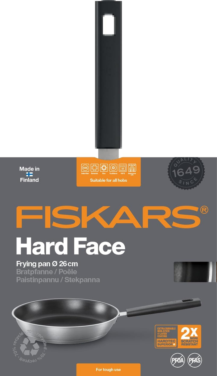 Fiskars Bratpfanne, Ø 26 cm, Für alle Kochfelder geeignet, Rostfreier Stahl/Kunststoff, Kratzfest, H