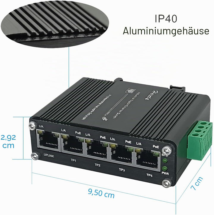 Industrieller Gigabit PoE Ethernet Switch 5-Port Mini 10/100/1000Mbps Base-TX gehärteter Ethernet Sw