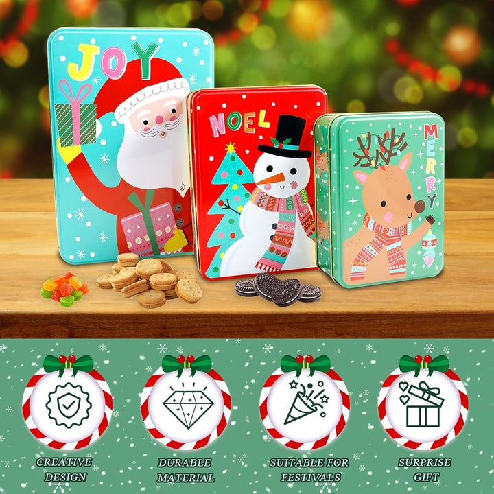 3er Set Keksdosen für Weihnachten,Keksdosen Set, Plätzchendose Metall,Dreistöckige Gebäckdosen,Vorra