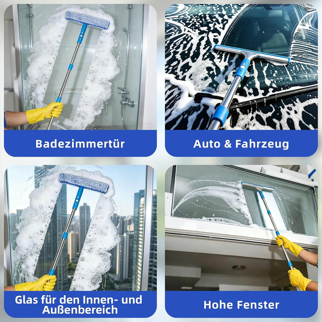 Fensterreiniger Set, Fensterreiniger mit 200CM Teleskopstiel Fensterwischer,12L Eimer 35CM Silikonab