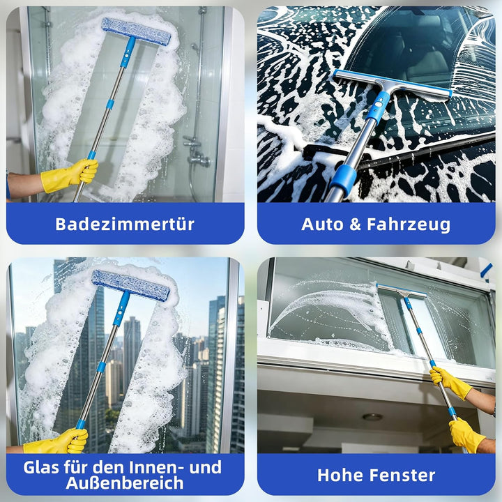 Fensterreiniger Set, Fensterreiniger mit 200CM Teleskopstiel Fensterwischer,12L Eimer 35CM Silikonab