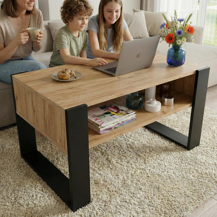 Couchtisch 92×53.6 cm – Wohnzimmertisch aus Holzwerkstoff, Stabiler & moderner Kaffeetisch mit zusät