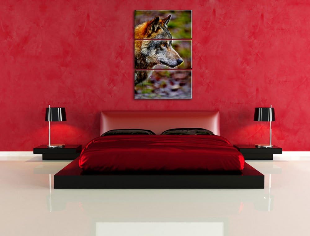 anmutiger Wolf Spezial 3-Teiler Leinwandbild 120x80 Bild auf Leinwand, XXL riesige Bilder fertig ger