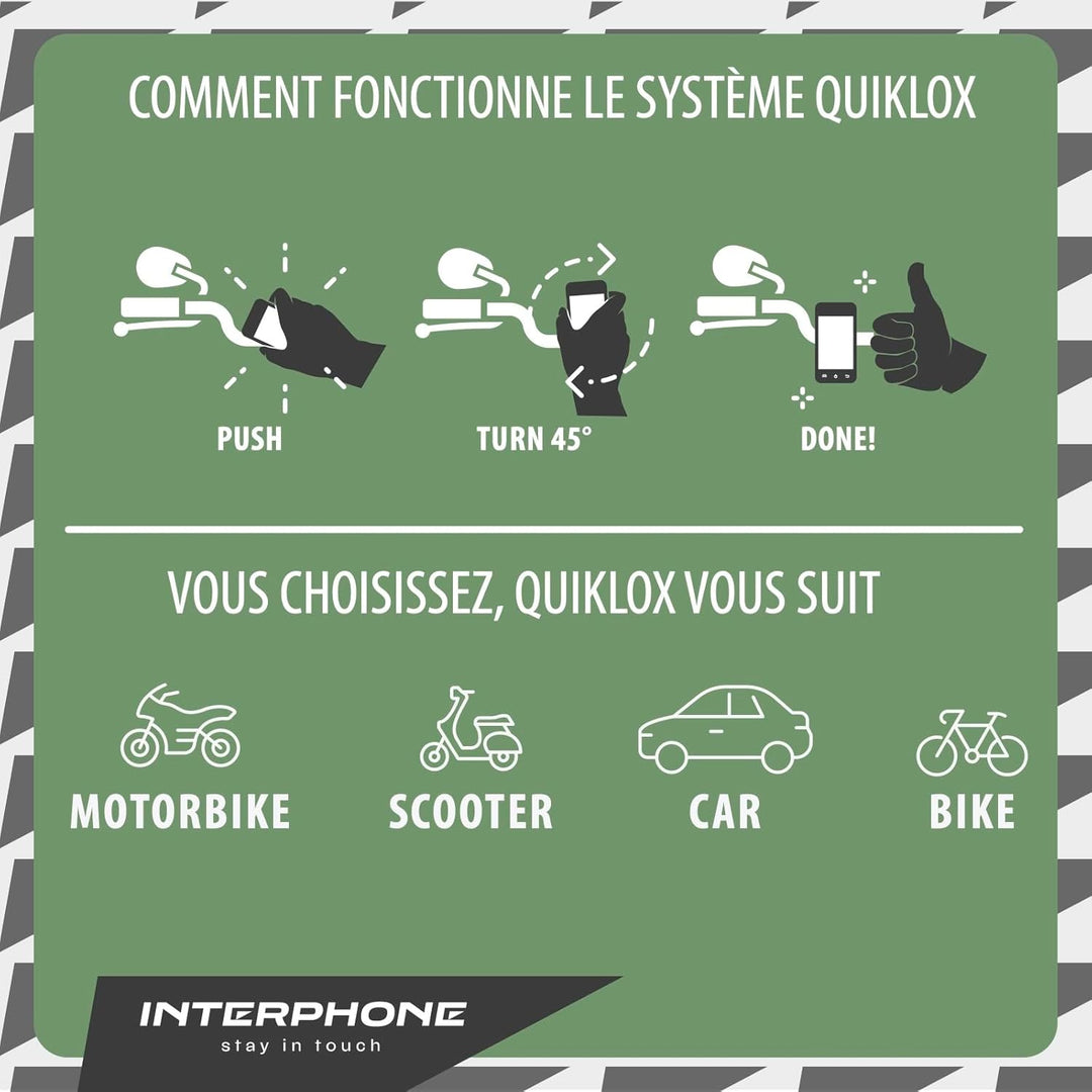 Interphone - QUIKLOX Modular System - 2 in 1 - Handyhalterung für Motorräder - Universelle wasserdic