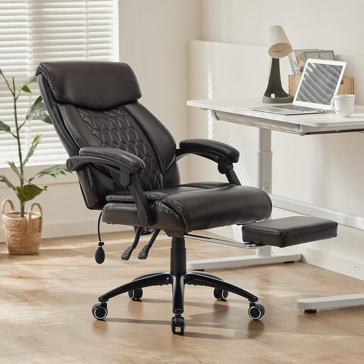 COLAMY Chefsessel Ergonomisch mit Fussstütze, Aufblasbarer Lendenstütze, 117° Kippfunktion, Gepolste
