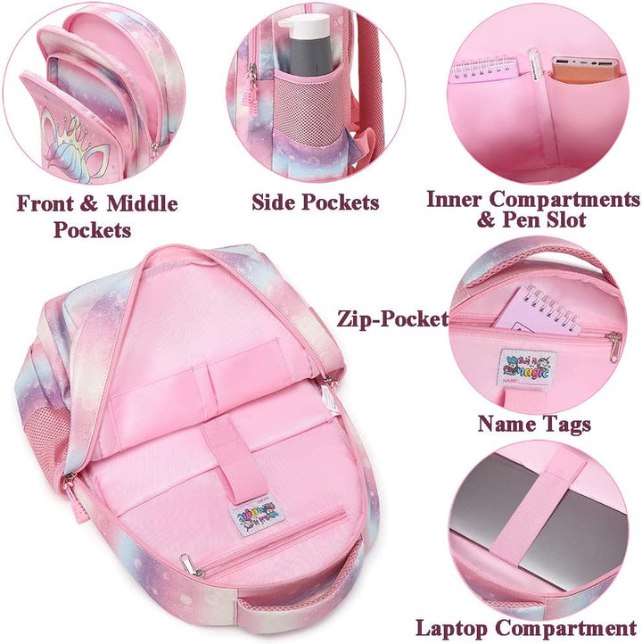 Kimwadalh Mädchen Schulrucksack 3 Teilig Schultasche Glitzer Rucksack Schulranzen Set Mädchen Jungen