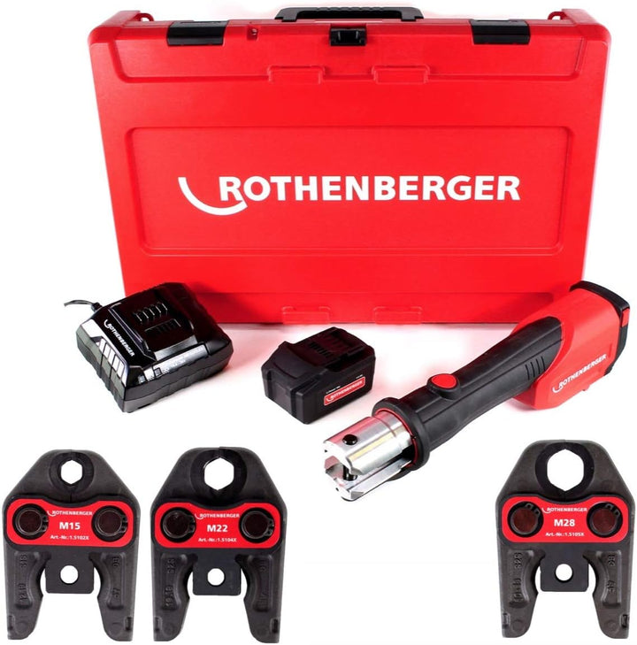 ROTHENBERGER 1000001927 ROMAX 4000 Set Pressmaschine Standard, EU, 4Ah Akku Kapazität, M Pressbacken