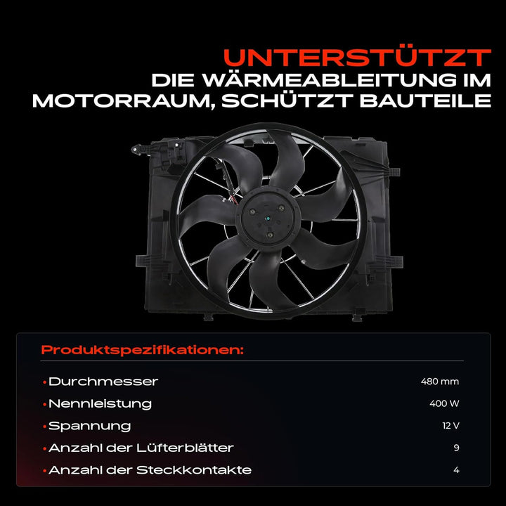 Kühlerlüfter Ventilator Motorkühlung für C-Klasse W205 E-Klasse W213 GLC X253 400W 2013-2019 A099906