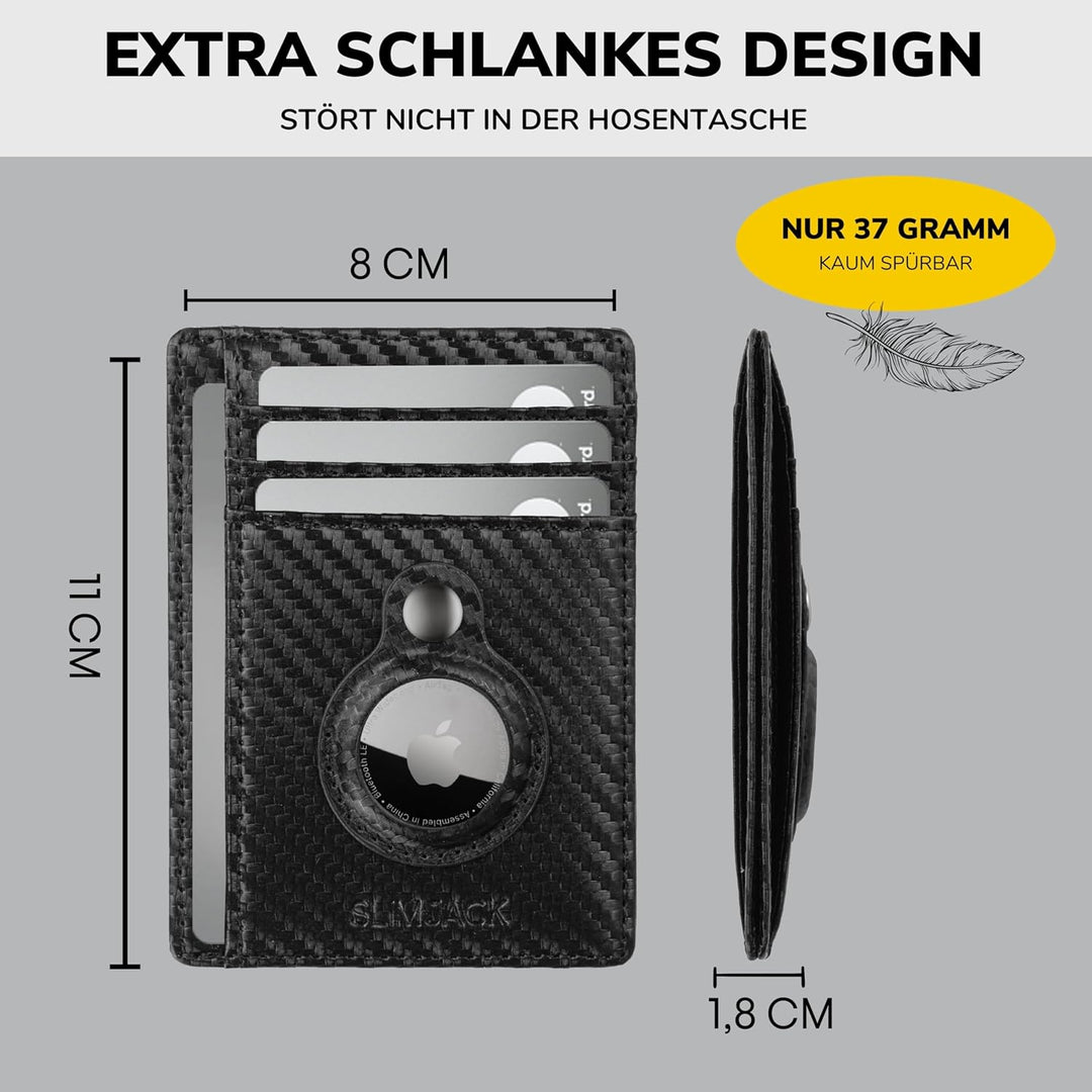 SlimJack® Wallet für Apple AirTag - Schlankes Portmonaie mit Fach - Kreditkartenetui mit RFID-Schutz