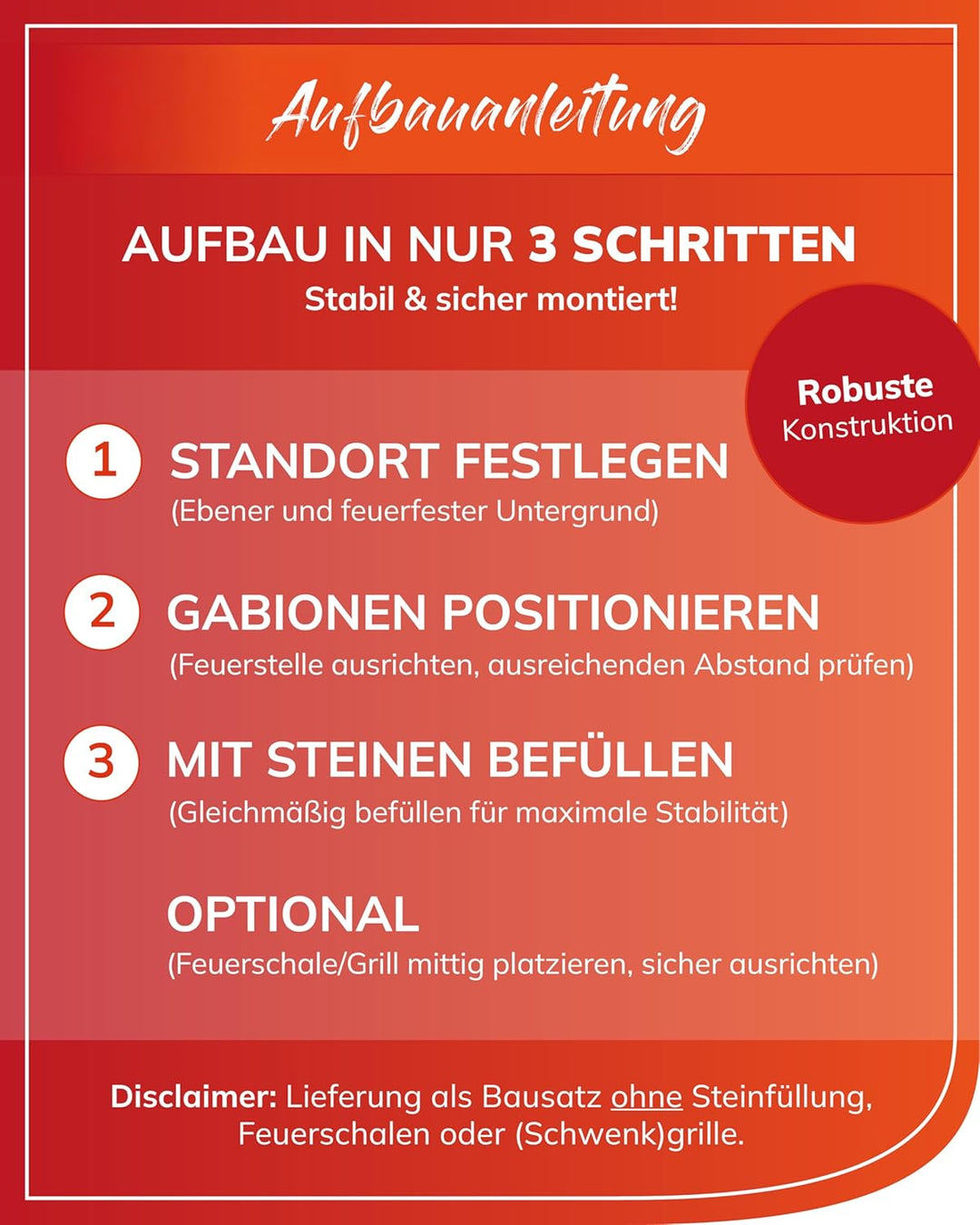 bellissa Gabionen-Lagerfeuerstelle - 95587 - Feuerstelle für Lagerfeuer - Durchmesser 73/51 cm, Höhe