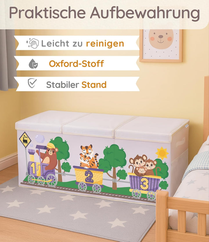 Spielzeugkiste Kinderzimmer XL mit Deckel, faltbare Aufbewahrungsbox für Spielzeug, Spielzeug Organi
