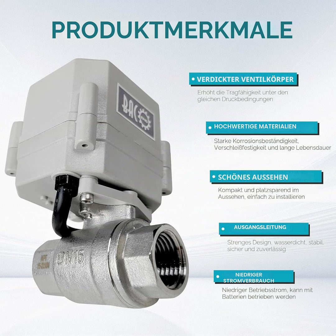 BACOENG AC110/230V 2 Wege 1/2" Edelstahl Motorkugelhahn Elektrische Zonenventil mit Stecker NC 1/2"
