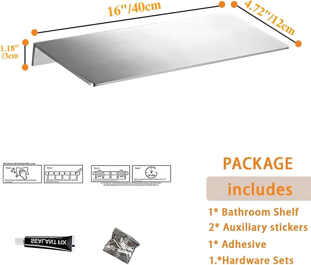 40CM Duschablage Ohne Bohren SUS304 Edelstahl Badablage Gebürstet Selbstklebende für Badezimmer Schl