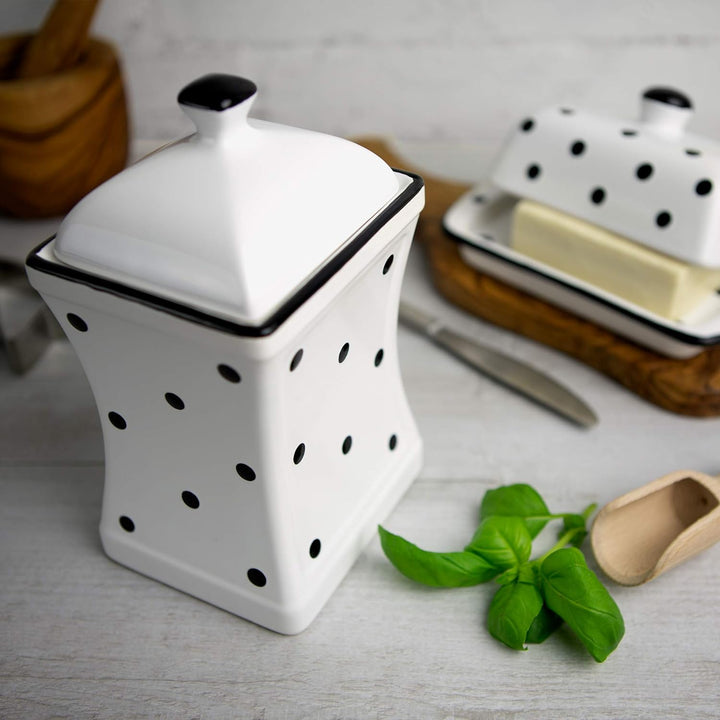 City to Cottage® - Keramik Behälter Küche 900 ml | Weiss und Schwarz | Polka Dots | Handgemacht | Be
