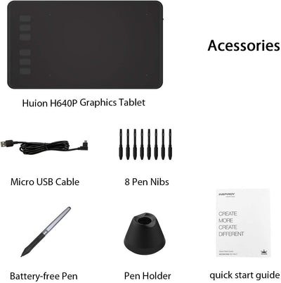 HUION INSPIROY H640P 8192 Pressure Sensitivity Graphic Tablet with Battery-Free Pen and 6 Adjustable