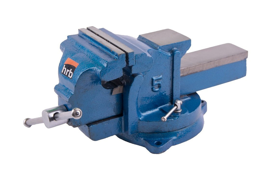Robuster HRB Schraubstock 100/125/150 mm für Werkbank 360° drehbar (Spannweite 125mm, Gewicht 7 Kg)