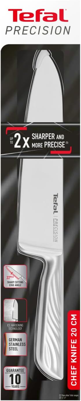 Tefal Precision Kochmesser 20 cm, schärfstes Messer, 22°-Klingenwinkel, Eishärtungstechnologie, Well