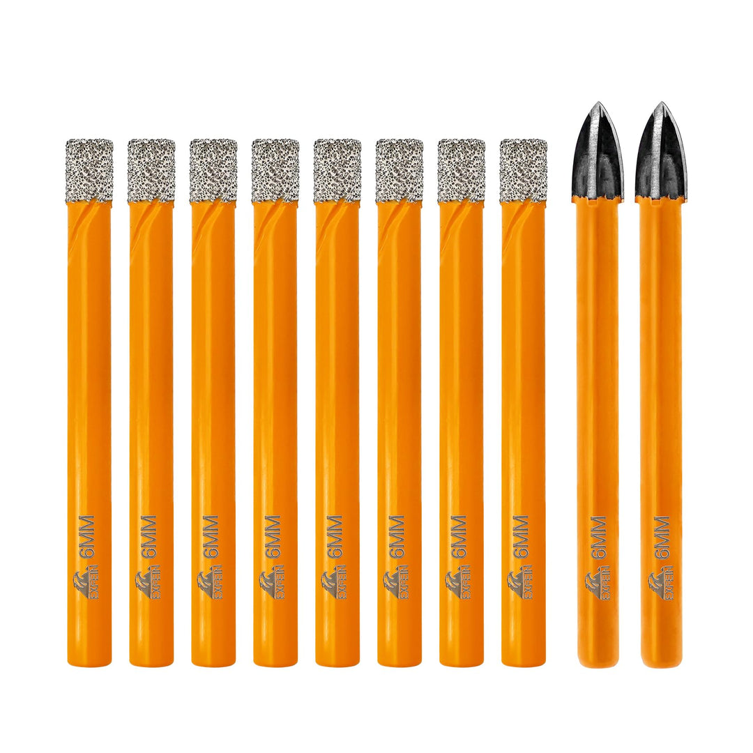 Diamantbohrer-Bits – Fliesenbohrer-Set, 6 mm, 8 Stück und Hartmetallbohrer, 6 mm, 2 Stück, zum Bohre