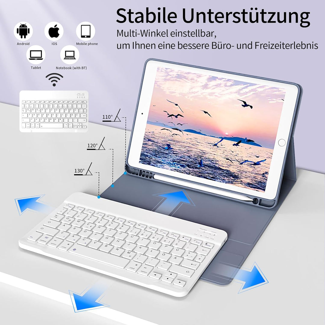 Hülle mit Tastatur für iPad 9. / 8. / 7. Generation 10,2 Zoll 2021/2020/2019, Bluetooth Magnetisch Q