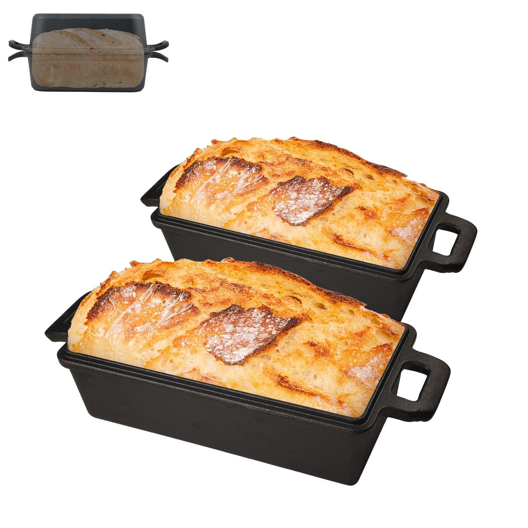 2-in-1Gusseisen Bräter mit Deckel, 23 × 13 cmBrotbackform mit Doppelgriffen und Deckelgriff rectangu