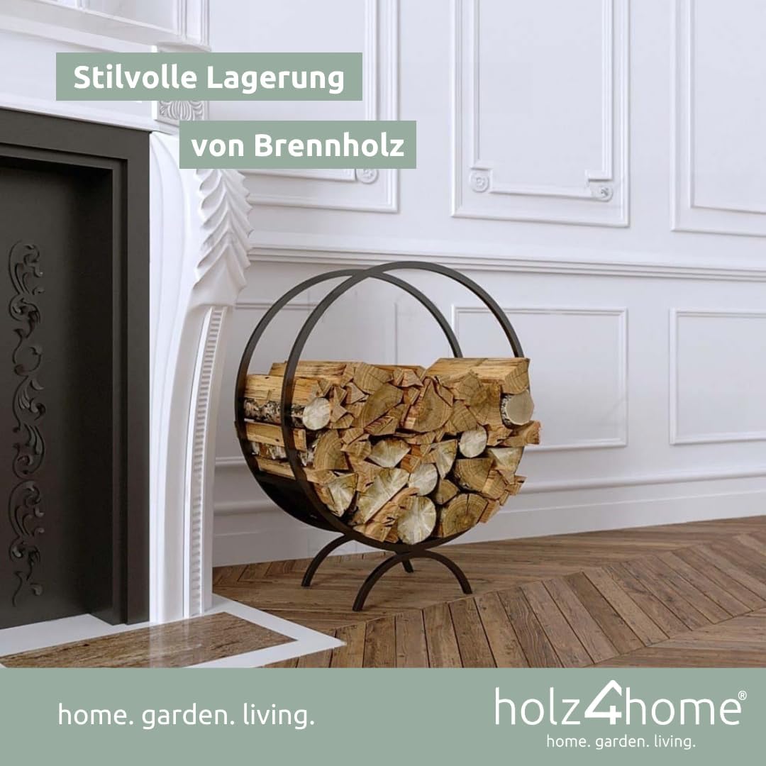 holz4home® Brennholzregal/Kaminholzständer rund I Pulverbeschichtetes Stahlprofil I Farbe: Schwarz M