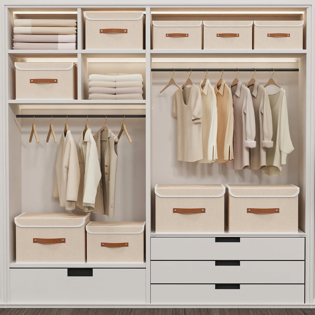 Yawinhe 3 Stück Aufbewahrungsbox mit Deckel, Faltbare Stoffboxen, Waschbare, für Schlafzimmer, Kleid