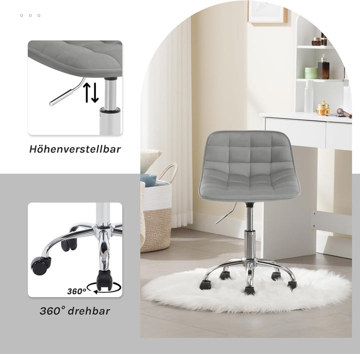 WOLTU Schreibtischstuhl Kinder, Schminkstuhl Sitzhocker Rollhocker Arbeitshocker, 360° drehbar höhen