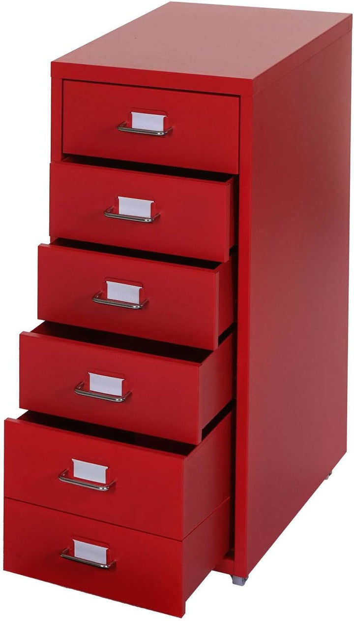 Mendler Rollcontainer Boston T851, Schubladenschrank Stahlschrank, 69x28x41cm 6 Schubladen - rot, Ro