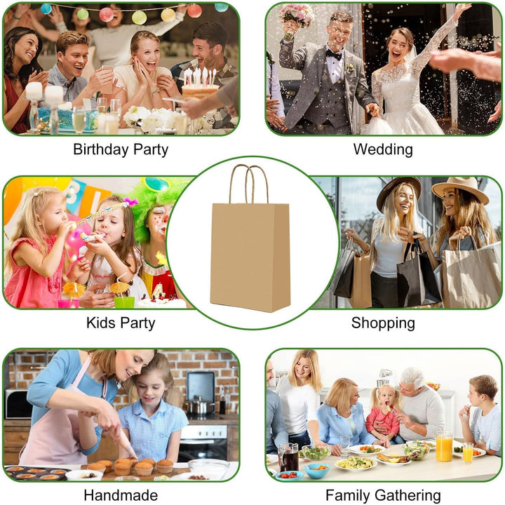 Gucass 50 Stück Klein Papiertüten mit Henkel, Braun Kraft Papiertaschen Geschenktüten, 15x8x21cm Pap