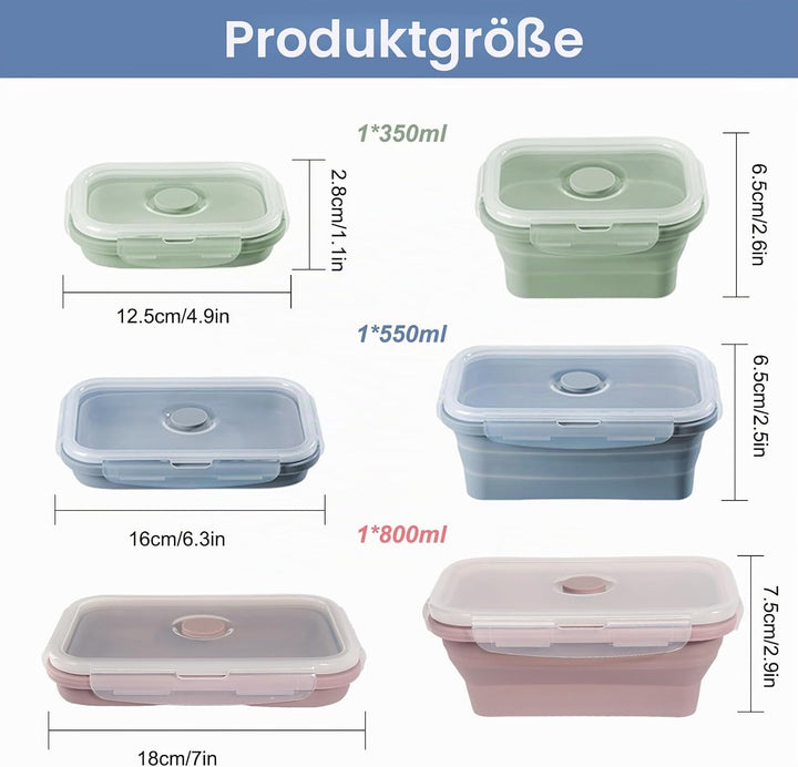 HFDONGL 3 Stück Faltbare Frischhaltedosen mit Deckel Silikon Faltbare Brotdose Set Silikon Frischhal