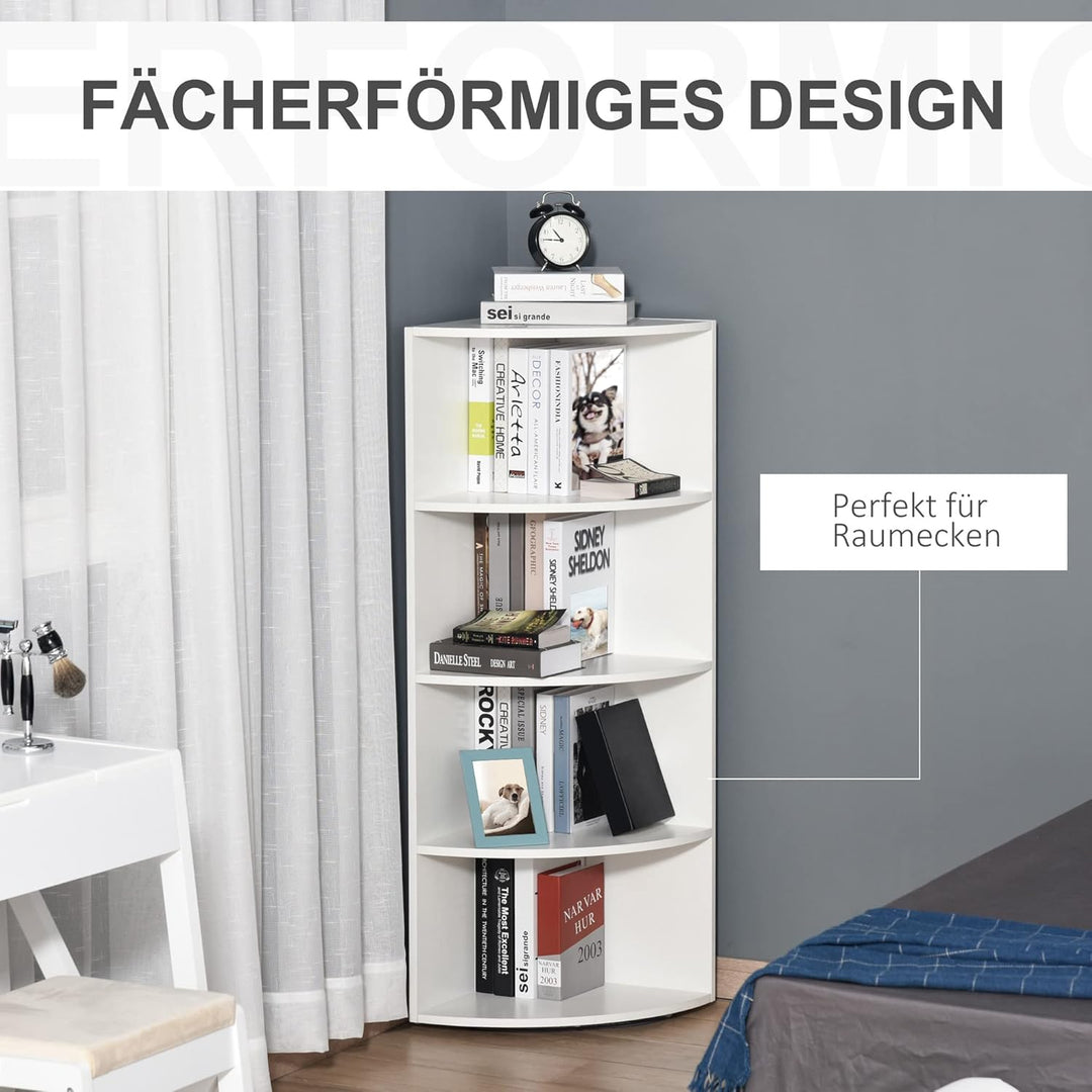 HOMCOM Eckregal Standregal Bücherregal Dekoregal Blumenregal Holzregal fächerförmig 4 Fächer Weiss 3