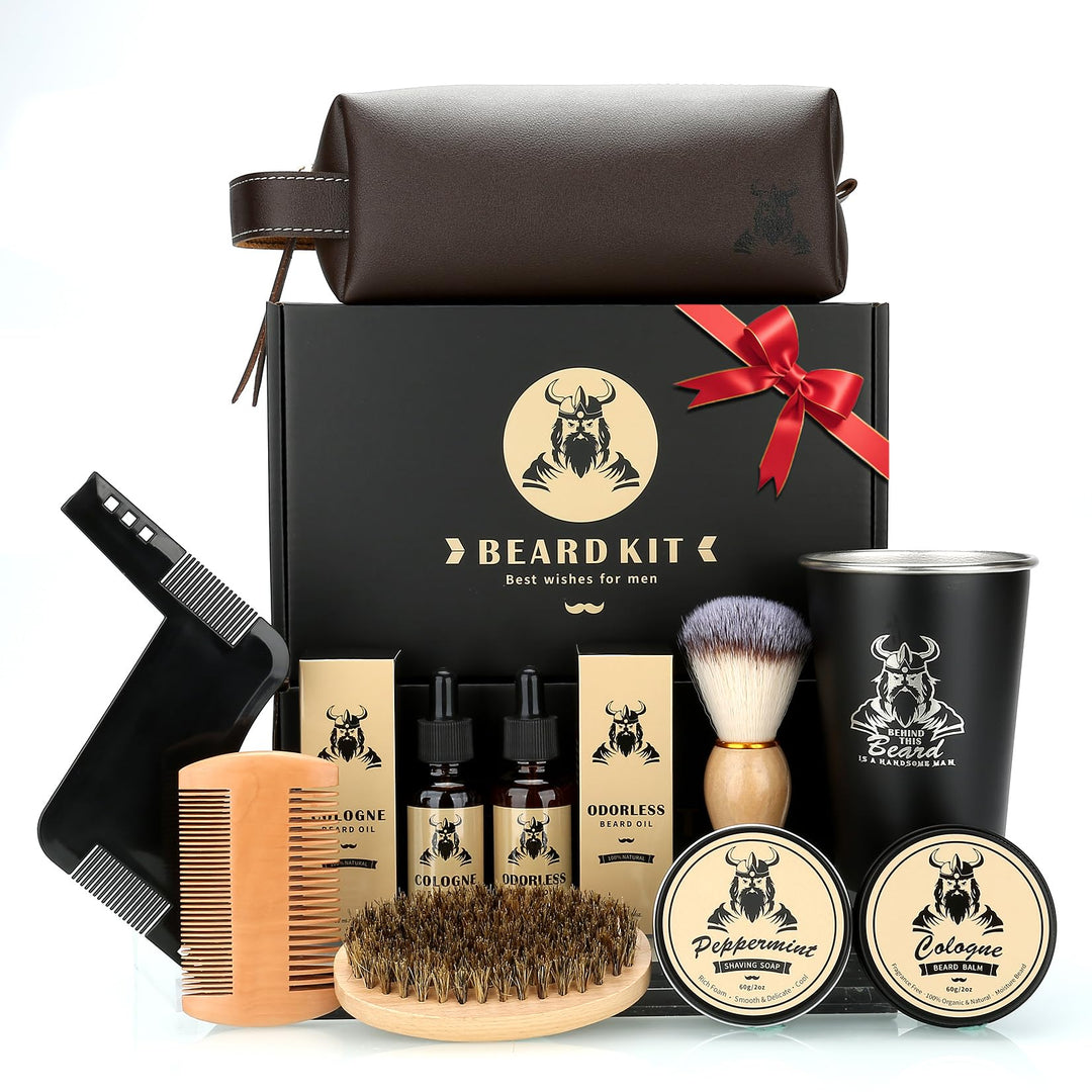 EXREIZSTBartpflege Set für männer, Bartpflege Set,mit 2 Bartöl BartbalsamBartkammBartbürsteBartschab