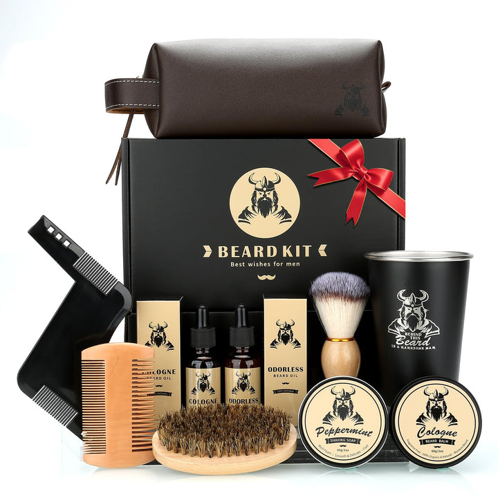 EXREIZSTBartpflege Set für männer, Bartpflege Set,mit 2 Bartöl BartbalsamBartkammBartbürsteBartschab