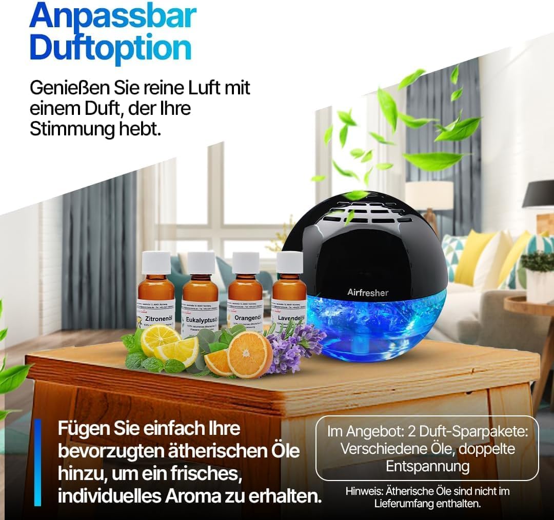 Aspira LURA Lufterfrischer mit Ionisator mit Orangen Öl, Airfresher Bowl Duftzerstäuber für bis zu 2