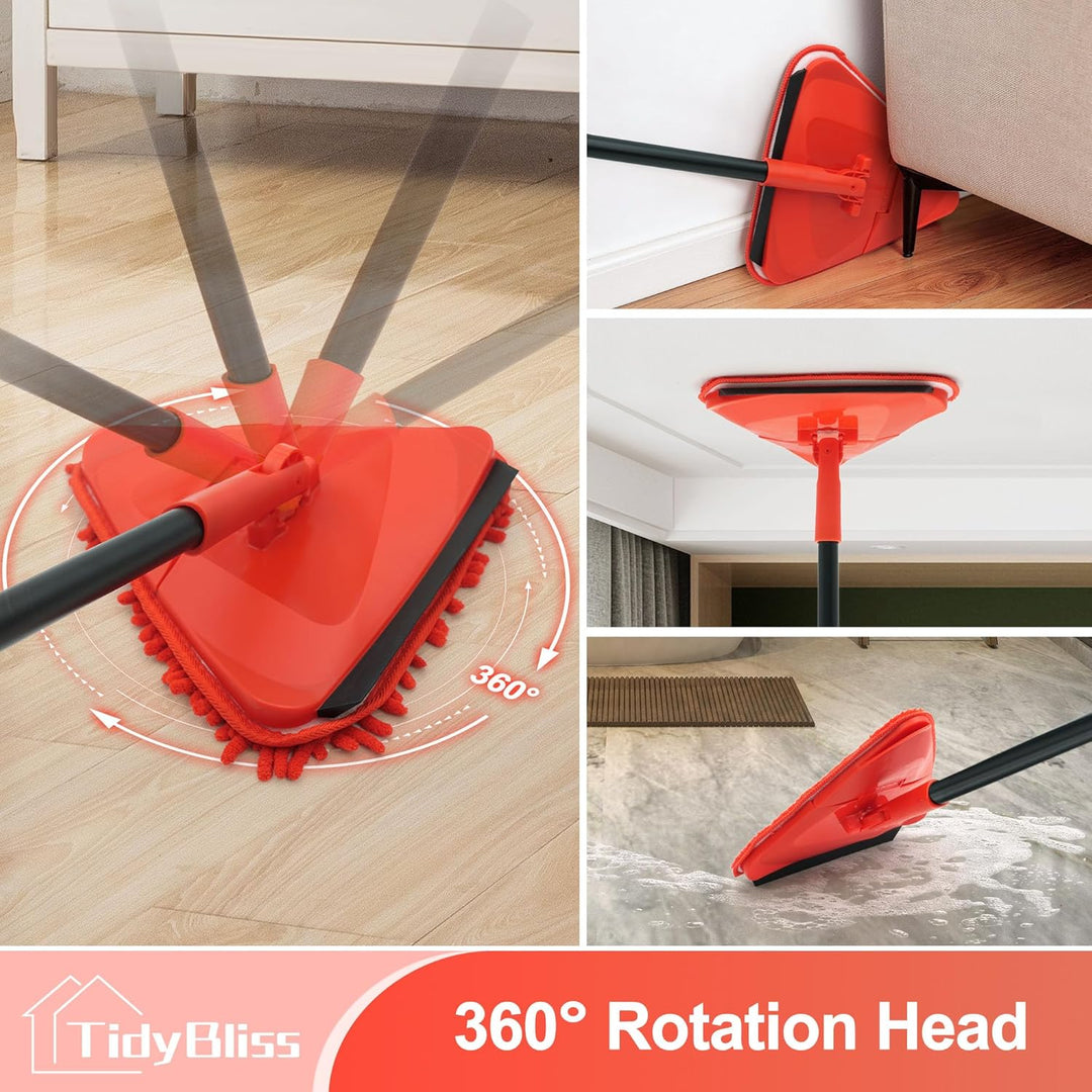 TidyBliss Bodenwischer Wandmop mit 202 cm Langem Stiel, 360°Drehbarer Dreieck Wischmopp mit Klappbar