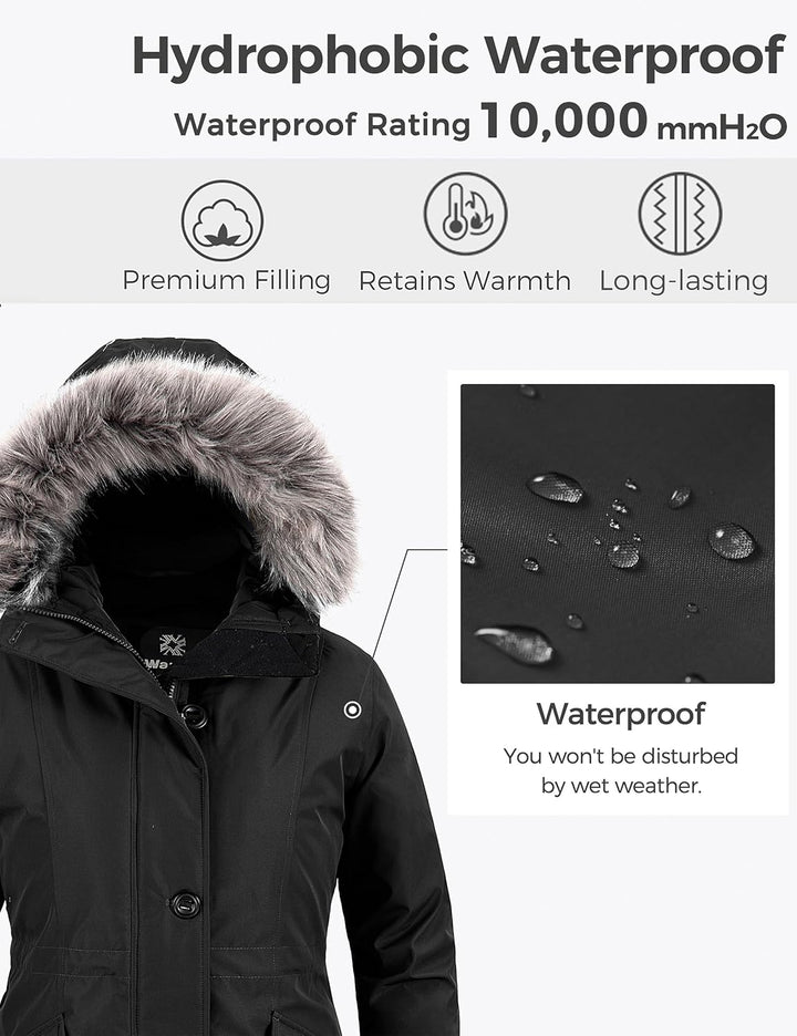 Wantdo Damen Winter Warm Puffer Mantel Wasserabweisend Outdoor Jacke Winddichte Oberbekleidung Mante