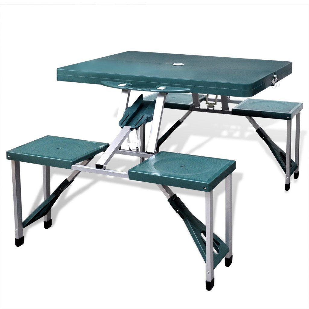 vidaXL Picknicktisch Garten grün klappbar mit 4 Sitzen leicht aus Aluminium, Grün