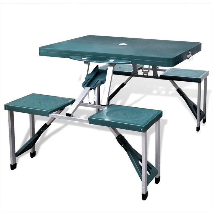 vidaXL Picknicktisch Garten grün klappbar mit 4 Sitzen leicht aus Aluminium, Grün