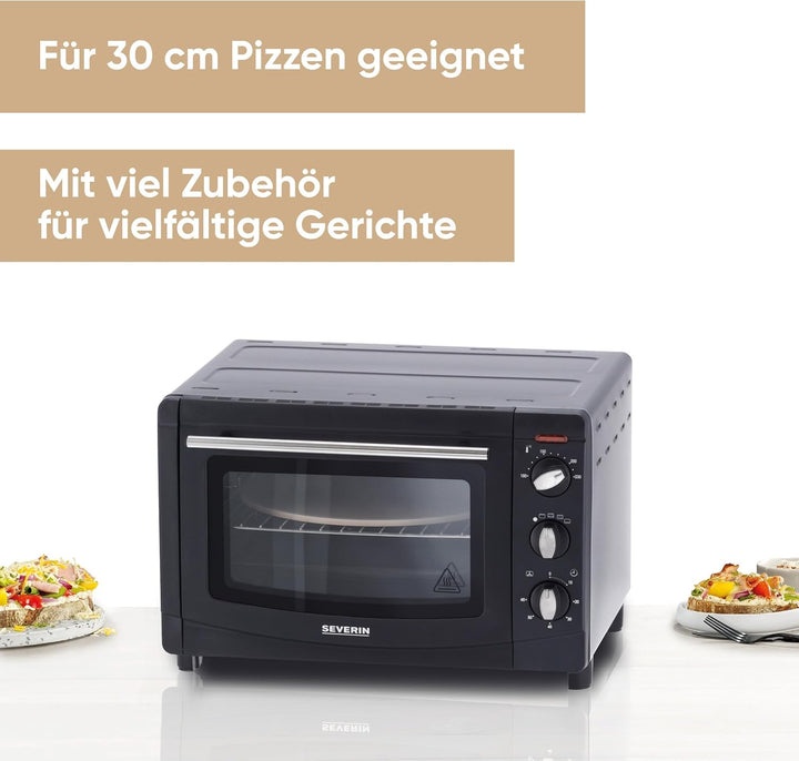 SEVERIN Back- und Toastofen mit Umluftfunktion, Mini Backofen mit Grillrost, Backblech, Drehspiess u