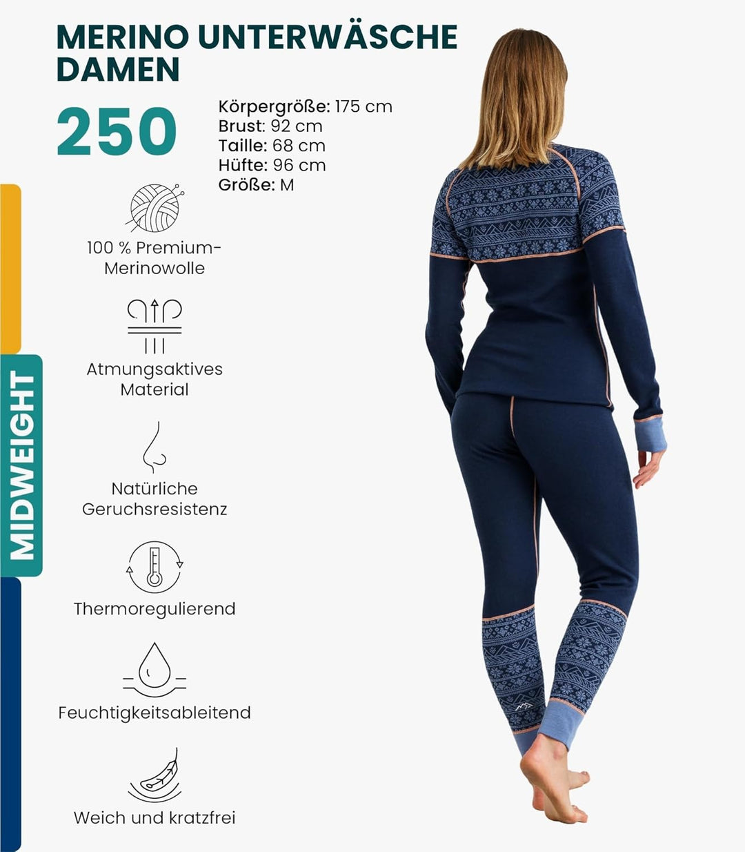 Merino.tech 100% Merino Unterwäsche Damen Set - Leicht, Mittelgewicht, Funktionsunterwäsche Merinowo