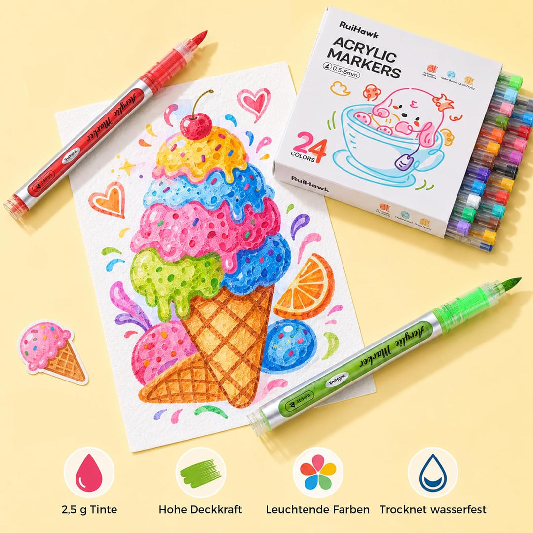 RuiHawk 75 Magic Puffy Paint Set, 3D Schaumtextur-Malset für Kinder mit 38 Blättern & 24 Acryl-Marke