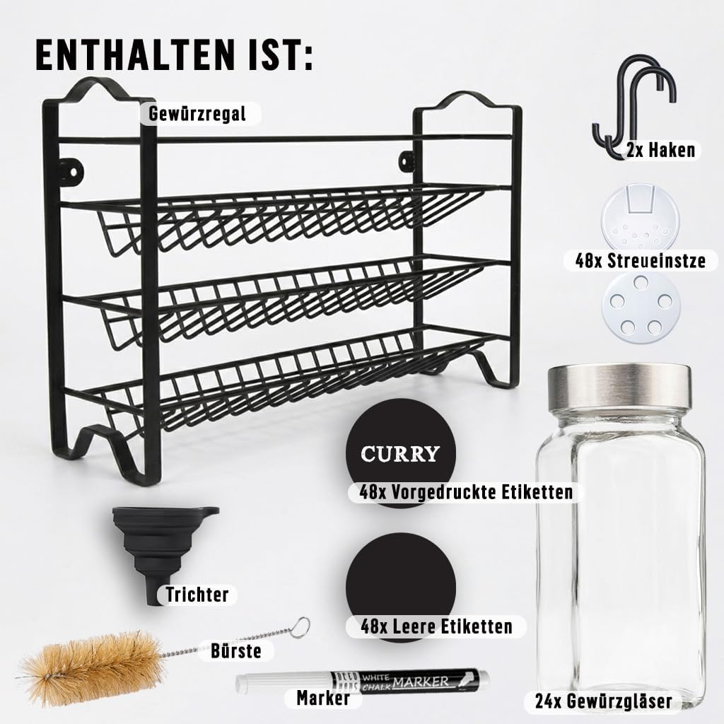 Deco haus® Gewürzregal Stehend &amp; Wand [MIT GEWÜRZDOSEN &amp; ETIKETTEN] - Spices Gewürz Organizer - Spic
