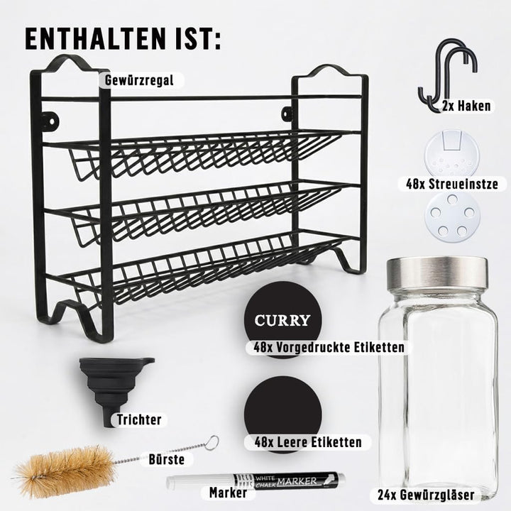 Deco haus® Gewürzregal Stehend &amp; Wand [MIT GEWÜRZDOSEN &amp; ETIKETTEN] - Spices Gewürz Organizer - Spic