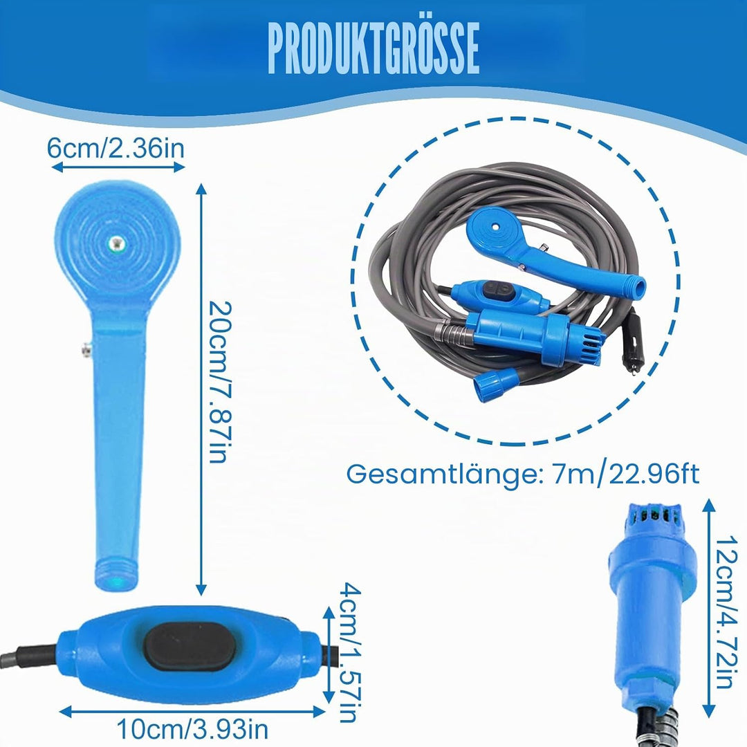 PORFOYO Tragbare Campingdusche,12V Campingdusche Mit Pumpe,Camping Dusche Outdoor Mit Handbrause Und