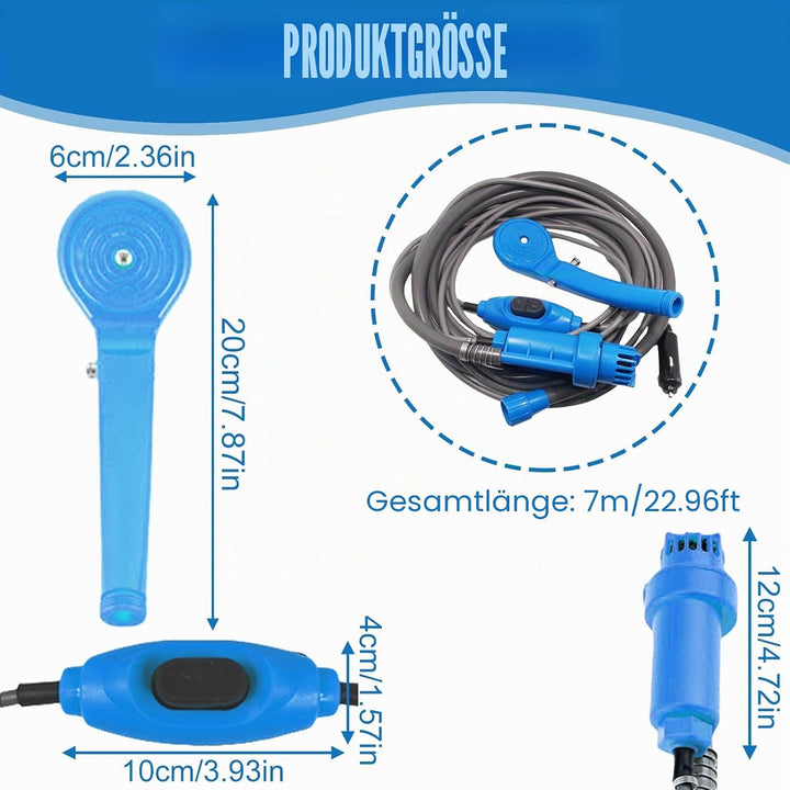 PORFOYO Tragbare Campingdusche,12V Campingdusche Mit Pumpe,Camping Dusche Outdoor Mit Handbrause Und
