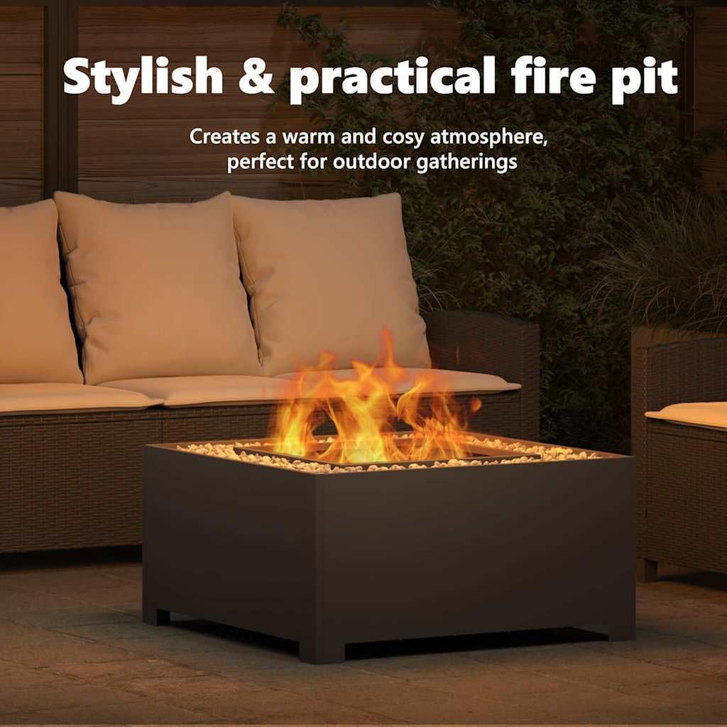 vidaXL Feuerstelle Schwarz 80 x 80 x 40 cm Stahl, Garten und Terrasse, quadratischer Feuergrill, Aus