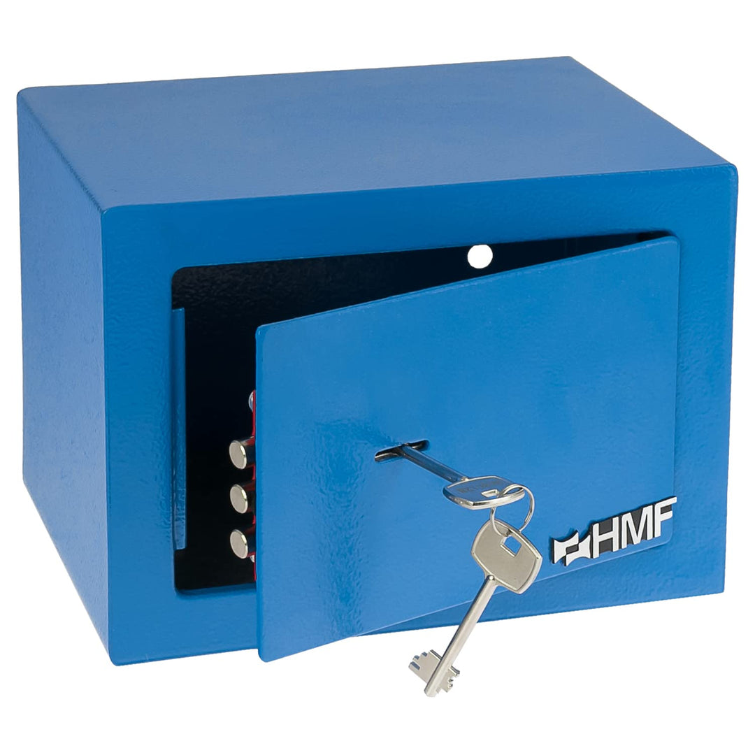 HMF 49216-05 Safe Tresor klein mit Schlüssel, Möbeltresor | 23 x 17 x 17 cm | Blau, Blau
