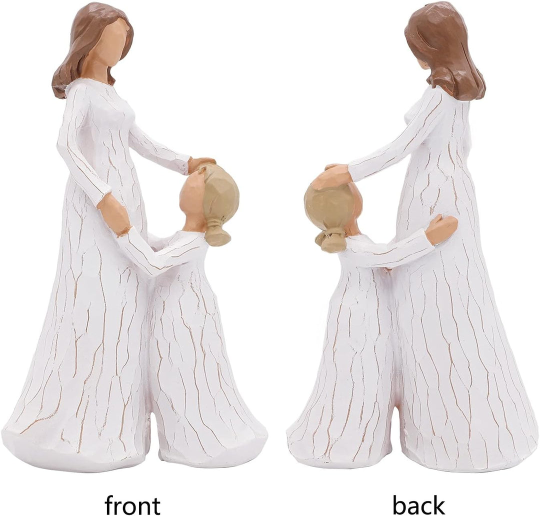 Mutter und Tochter Figur, Handgeschnitzte Sammlerfigur Dekorative Ornament mit Geschenkbox, Ermutigu