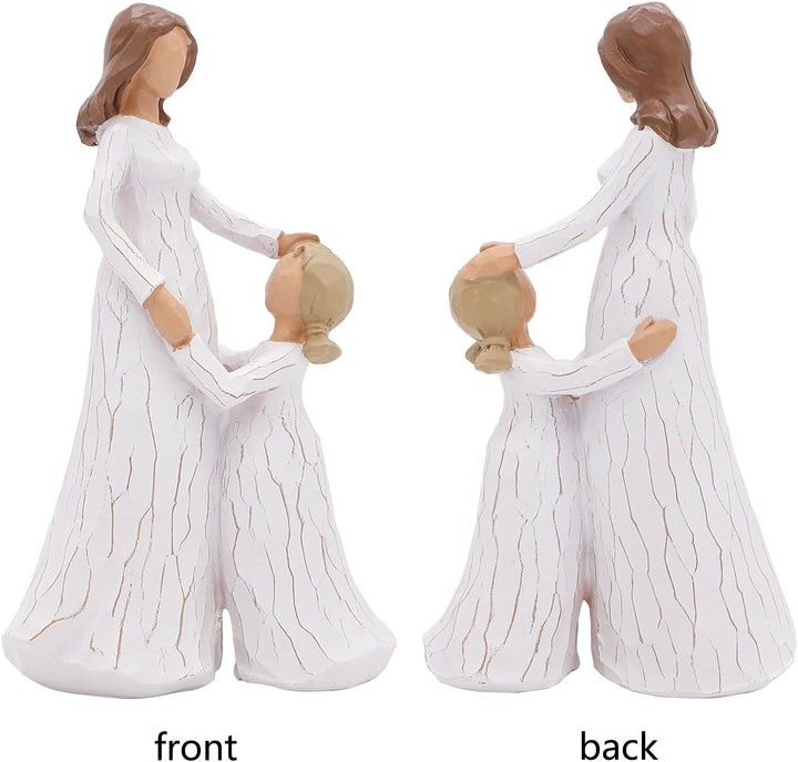Mutter und Tochter Figur, Handgeschnitzte Sammlerfigur Dekorative Ornament mit Geschenkbox, Ermutigu