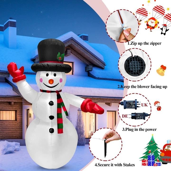 1.8m Aufblasbarer Schneemann Weihnachten mit LED Lichtern Aussendekoration Aufblasbarer Schneemann W